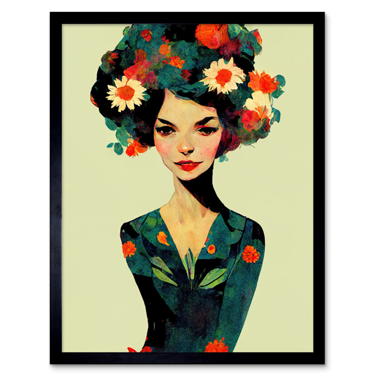 Wee Blue Coo Vintage Floral Female Portrait Picture Frame Graphic Art